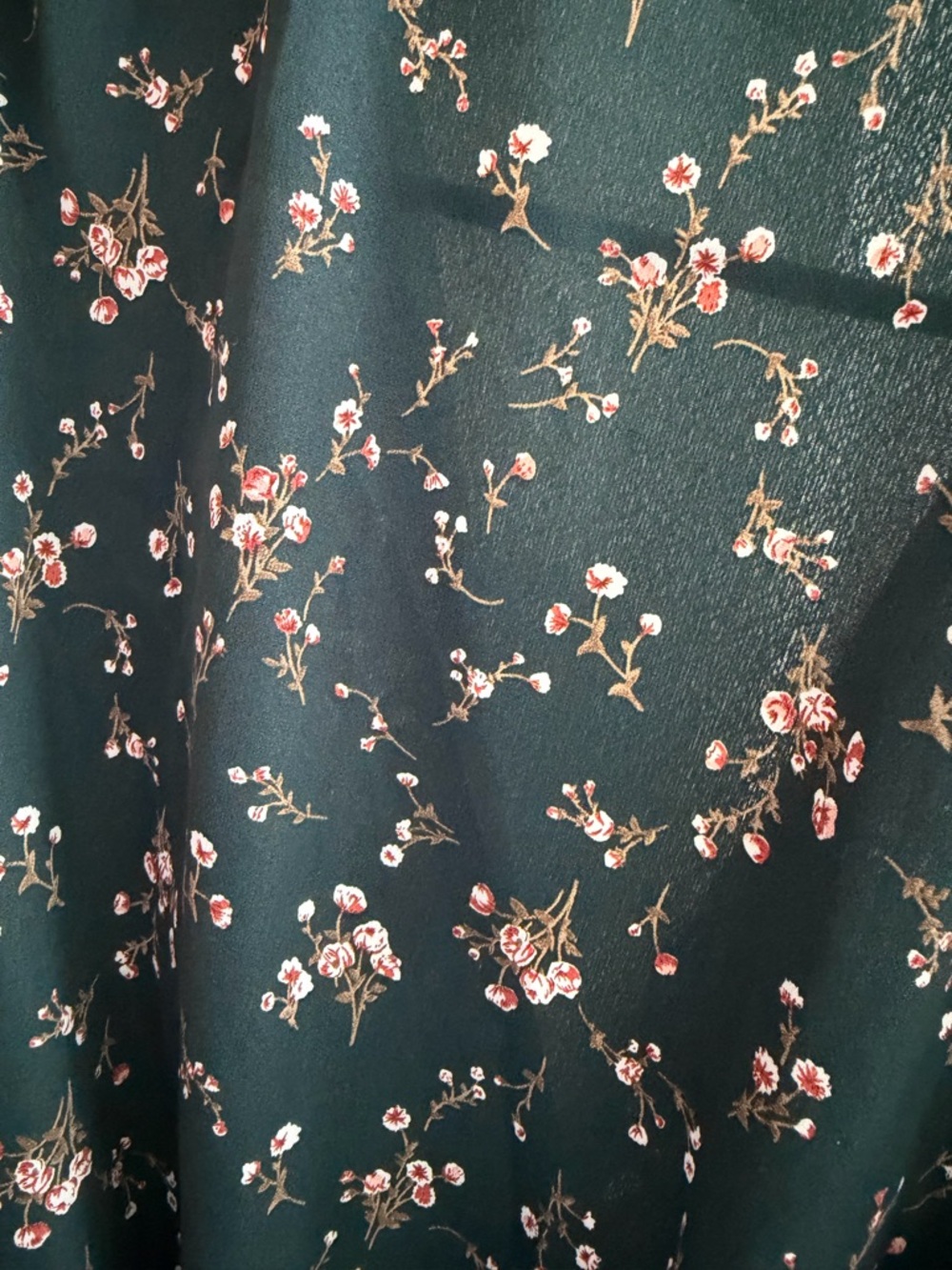 Dark Green Floral Tie-Waist Midi Dress - Picture 4 of 4